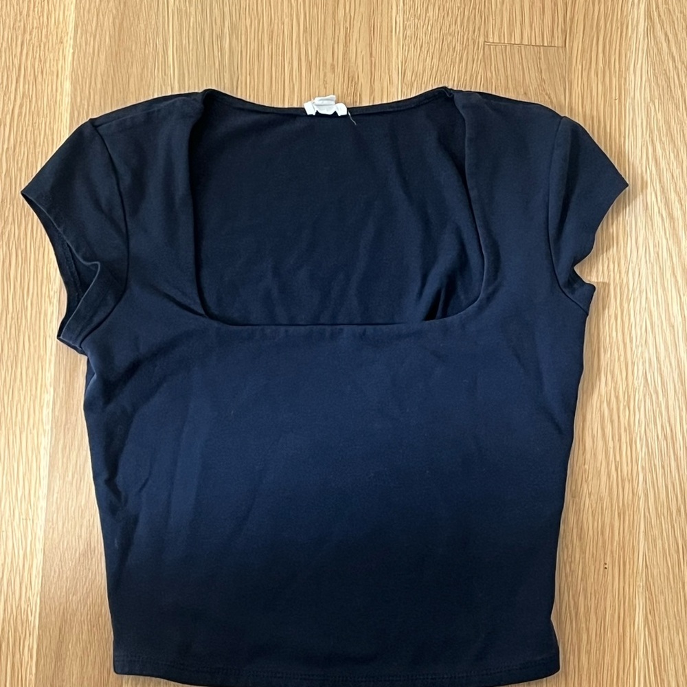Garage Blue Fitted Cap Sleeve Crop Top